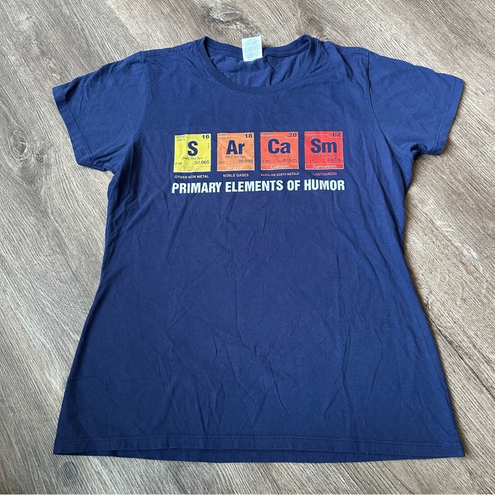 🔴Port & Company Blue Periodic Table “Sarcasm” Graphic T-Shirt with Humor Print